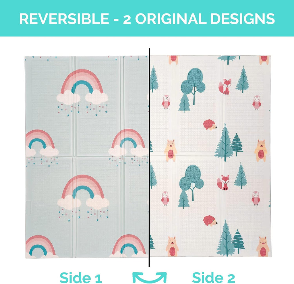 Foldable Foam Play Mat - Large Waterproof Baby & Toddler Activity Floor Mat, Double-Sided 70 x 59 Inch Play Surface