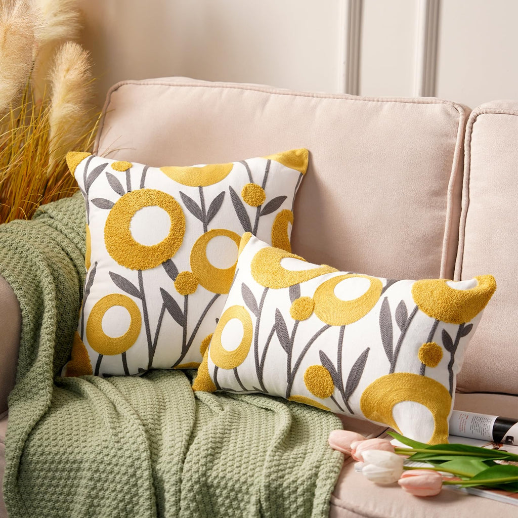 Embroidered Floral Throw Pillow Cover Boho Decorative Pillowcase