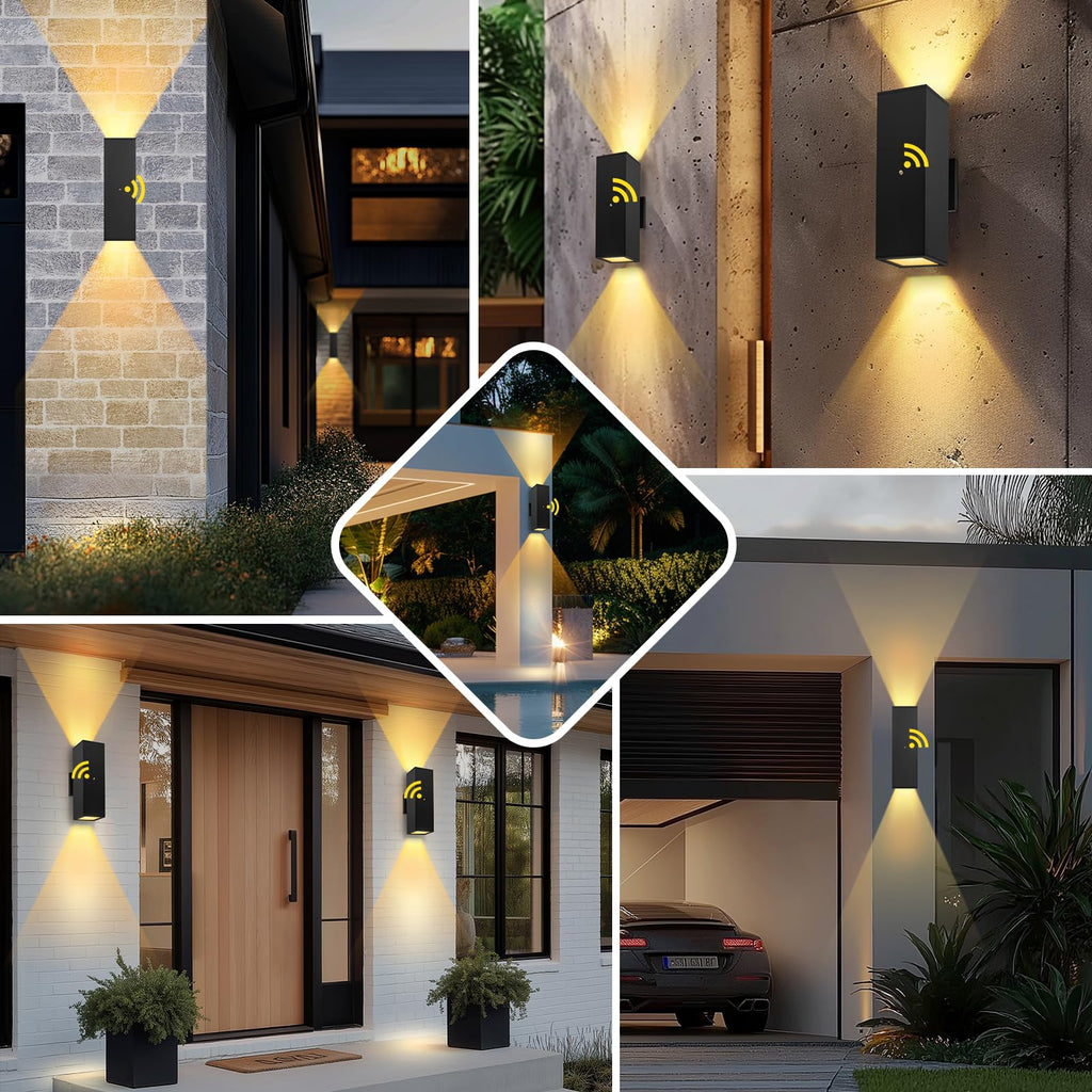 Modern Outdoor Wall Light Dusk to Dawn 2 Pack, Waterproof Matte Black Porch Lights, 2700K LED Outdoor Sconce Lights