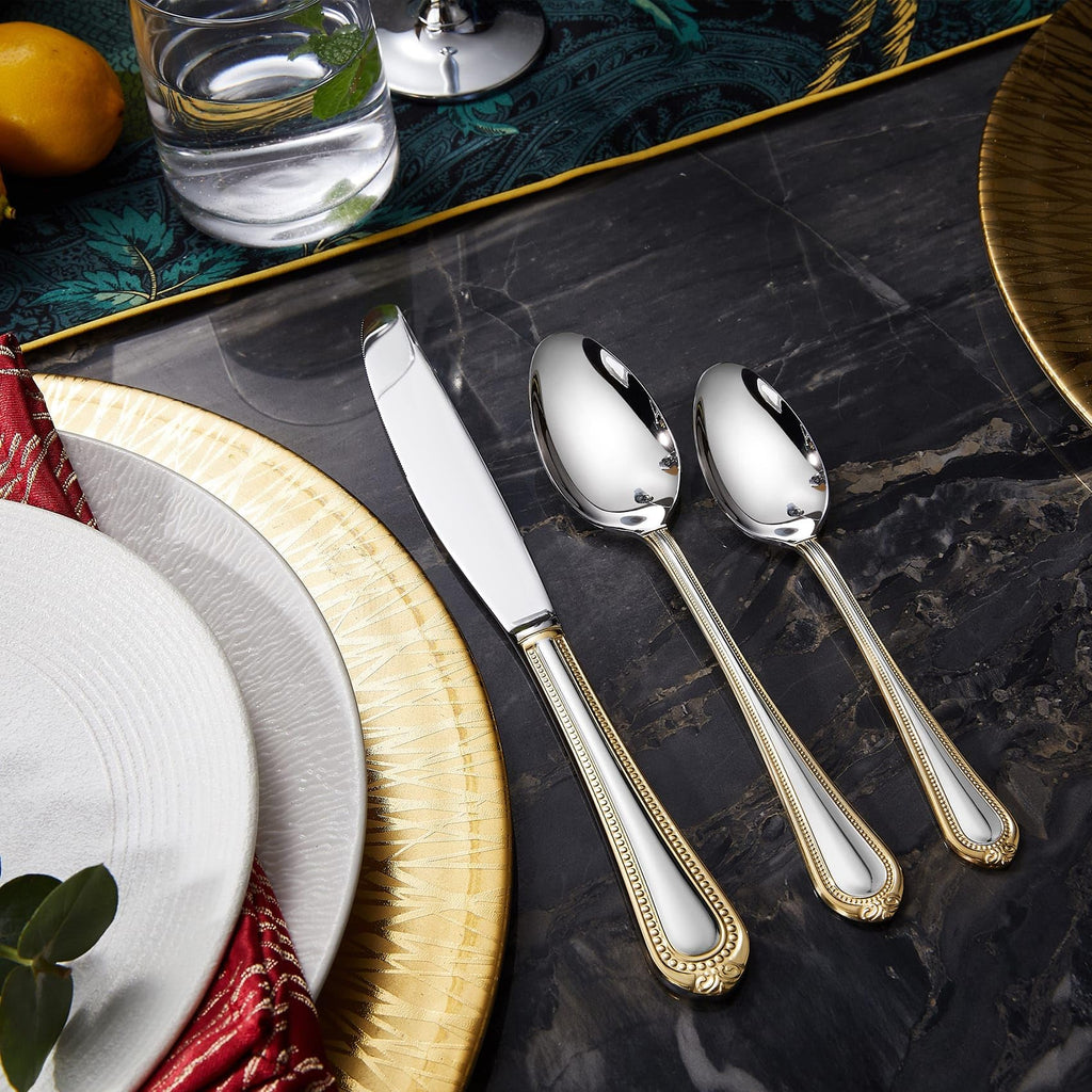 Premium Pearl Edge 20/45/65-Piece Silverware Set (45, Gold Accent)