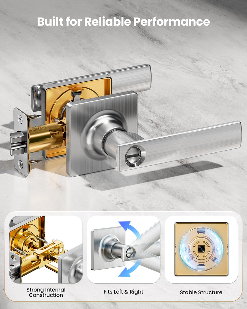 6 Pack Square Privacy Door Lever Bathroom,Satin Nickel