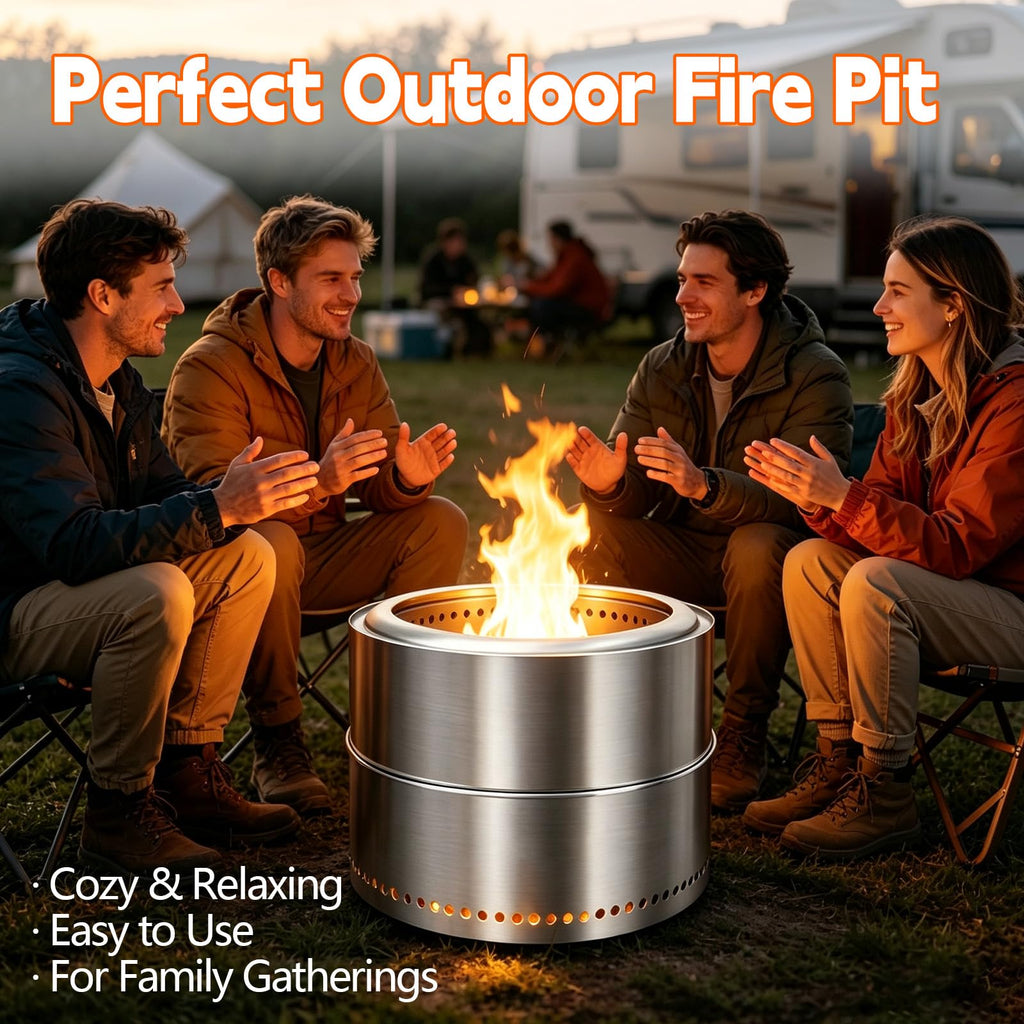 Fire Pit for Outside Wood Burning, Smokeless Firepit Outdoor & Patio, Safe Burning Portable Large Firepit with Carry