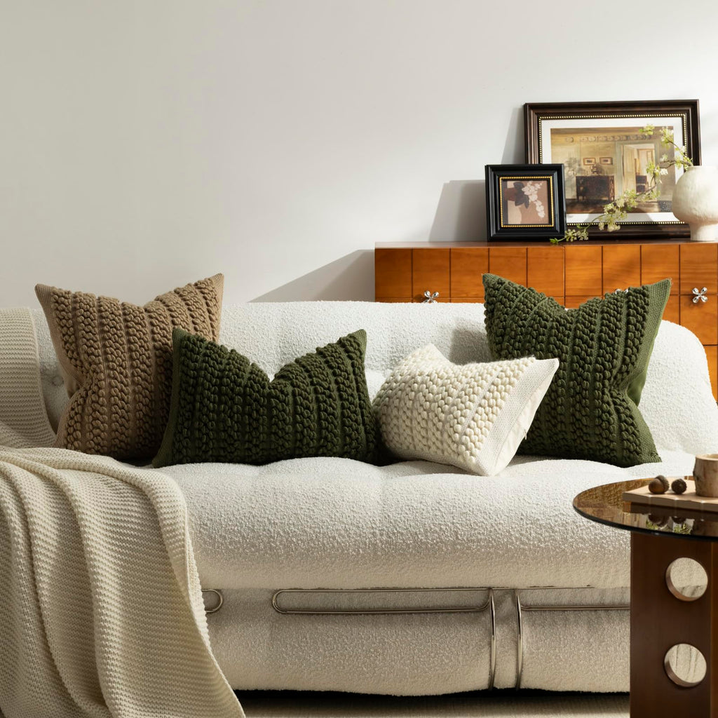 Wool Boucle Throw Pillow Cover Premium Chic Accents Square Textured Decorative Pillow Case Couch Sofa Home Decor