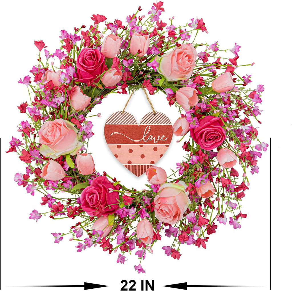 Valentines Day Wreaths for Front Door 22 Inch Valentines Wreath Artificial Valentine's Day Wreath with Red Pink Roses