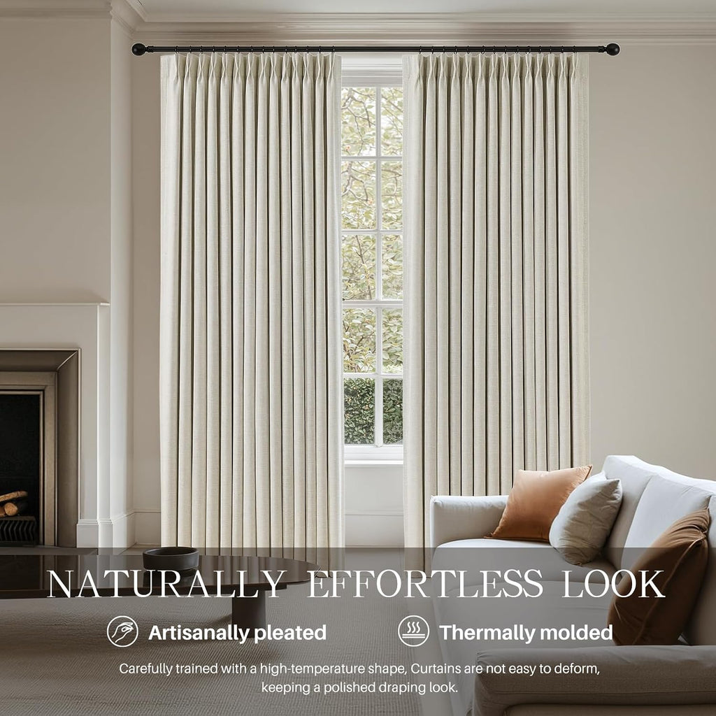 Pinch Pleated Linen Curtains (Set of 2 Panels) 100% Blackout