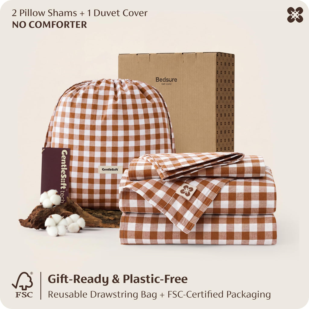 PureWoven Gingham Duvet Cover Set Linen‐Like, 3-PC