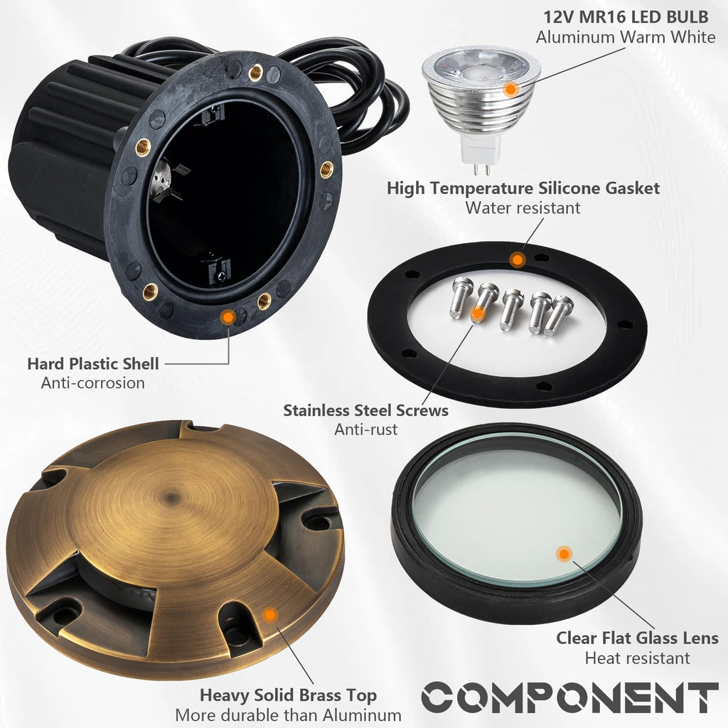 Brass Well Lights Landscape LED Low Voltage 12V Outdoor In Ground Lights Landscape Lighting for Deck and Garden