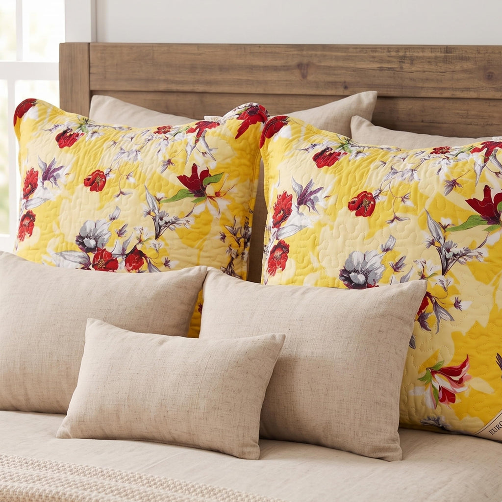 Yellow Hummingbird Quilted Euro Sham, 26 x 26 in