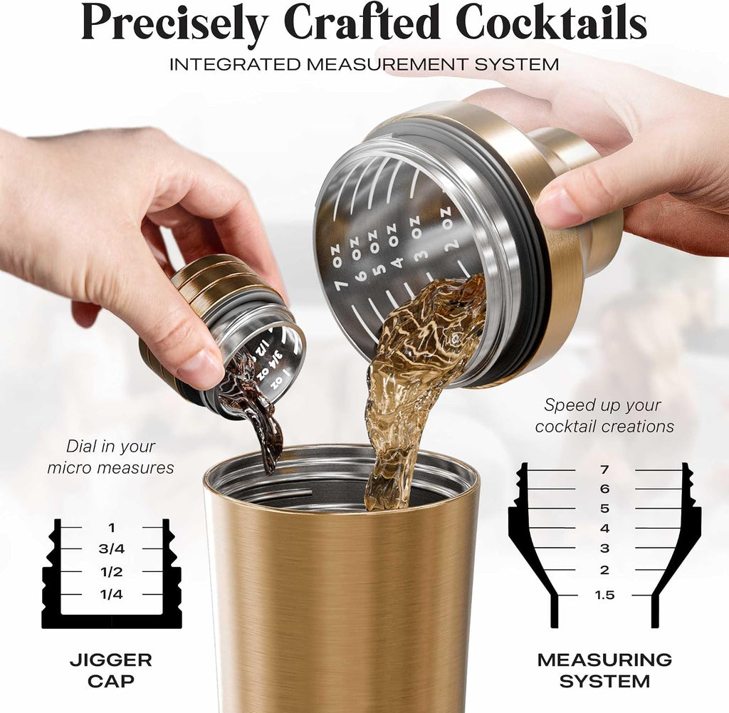 Insulated Cocktail Shaker Set | Double Wall Stainless Steel | Martini Shaker Bar Bartending | Built-in Drink Measure
