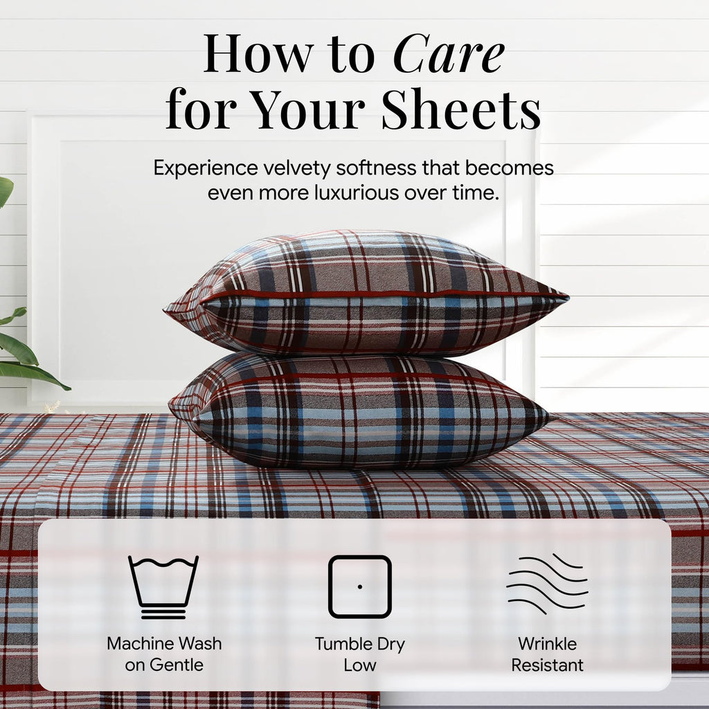 Ultra Soft Turkish Cotton Flannel Sheet Set with Extra Deep Pocket, 100% Cotton Flannel Sheets 4 Piece Set