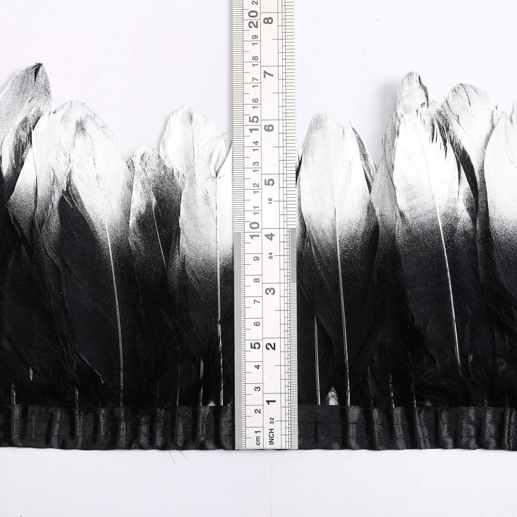 Duck Goose Feather Trim Fringe 2 Yards (Silver&Black)