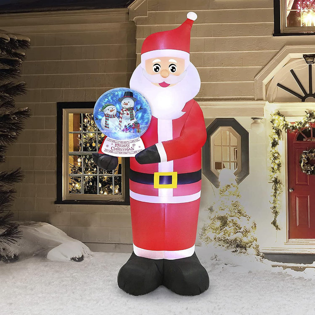 8 Foot Inflatable Polyester Pre Lit Santa Holding Swirling Lights Snow Globe Christmas Yard Decoration with Multicolor