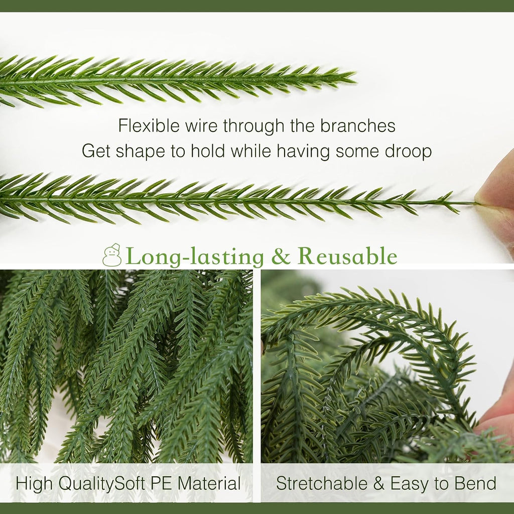 15FT Christmas Norfolk Pine Garland Real Touch for Mantle Decoration
