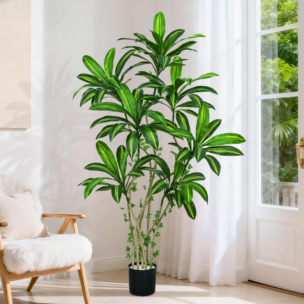 6FT Artificial Dracaena Tree Fake Tall Plant Indoor with Black Planter