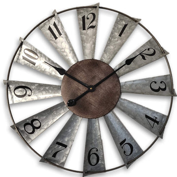 30" Large Metal Windmill Wall Clock, Rustic Distressed Clocks