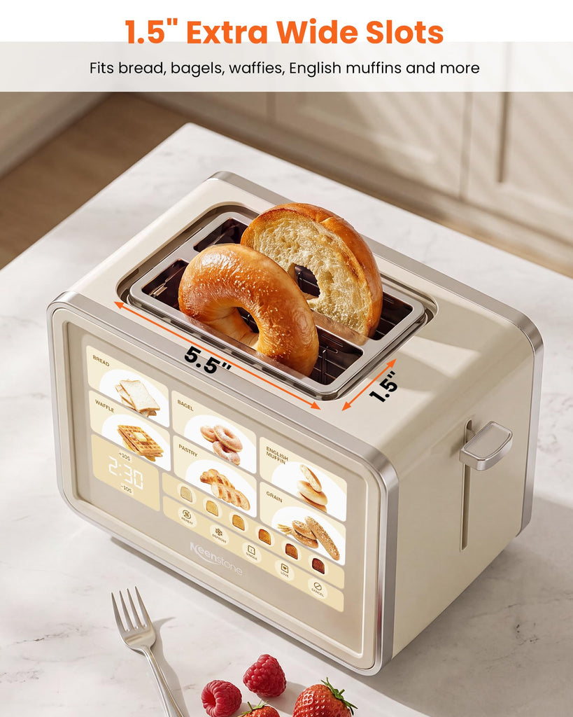 2 Slice Toaster, Smart Touch Screen Cream Toaster with Wide Slot