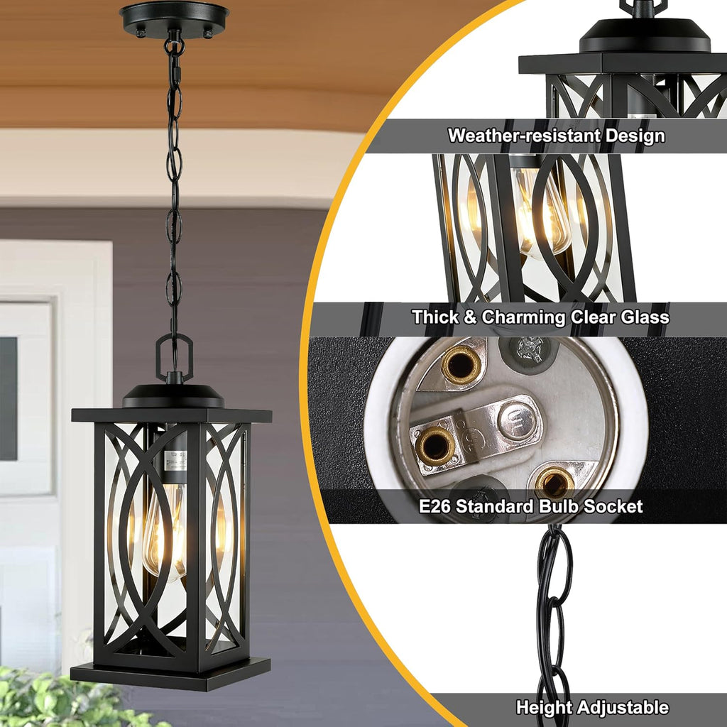 Outdoor Pendant Light, Farmhouse Hanging Lantern Light Fixture with Clear Glass Shade