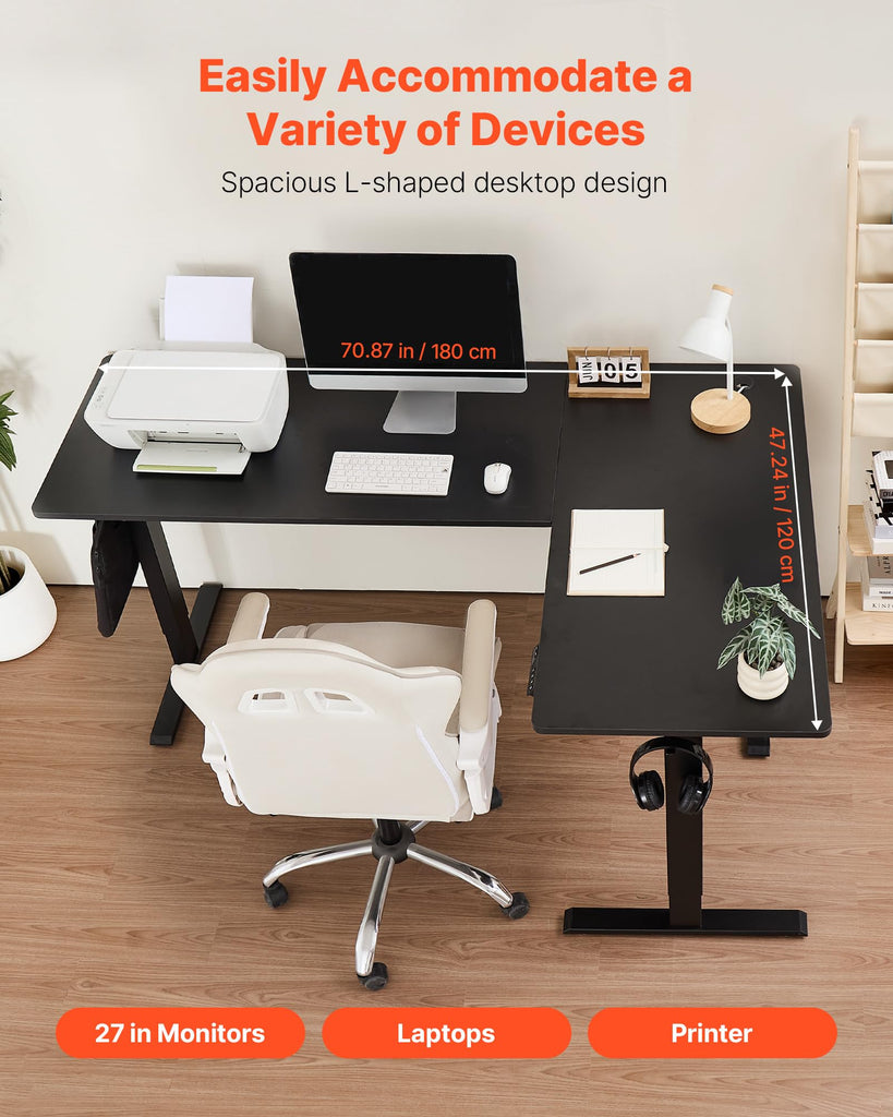 L Shaped Standing Desk 71 x 47 inch, 3 Memory Height Adjustable, Electric Corner Standing Desk with Dual Motor, 2