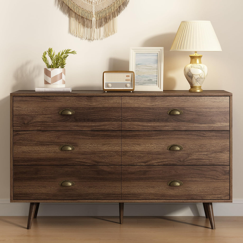 47" Vintage with 6 Drawers and Metal Handles, Walnut