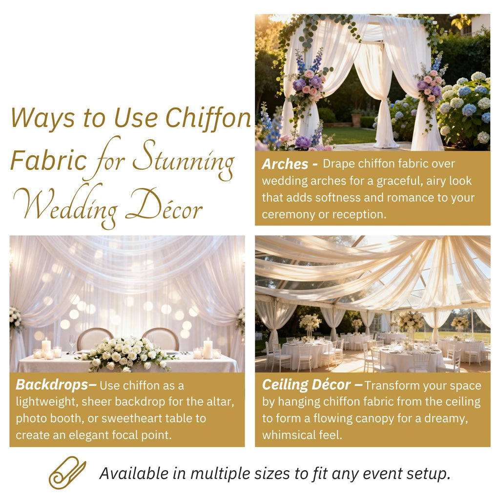Chiffon Fabric, Continuous 60" Wide (30ft) Sheer Material, 100% Soft Polyester, Ideal for Wedding, Party, Event
