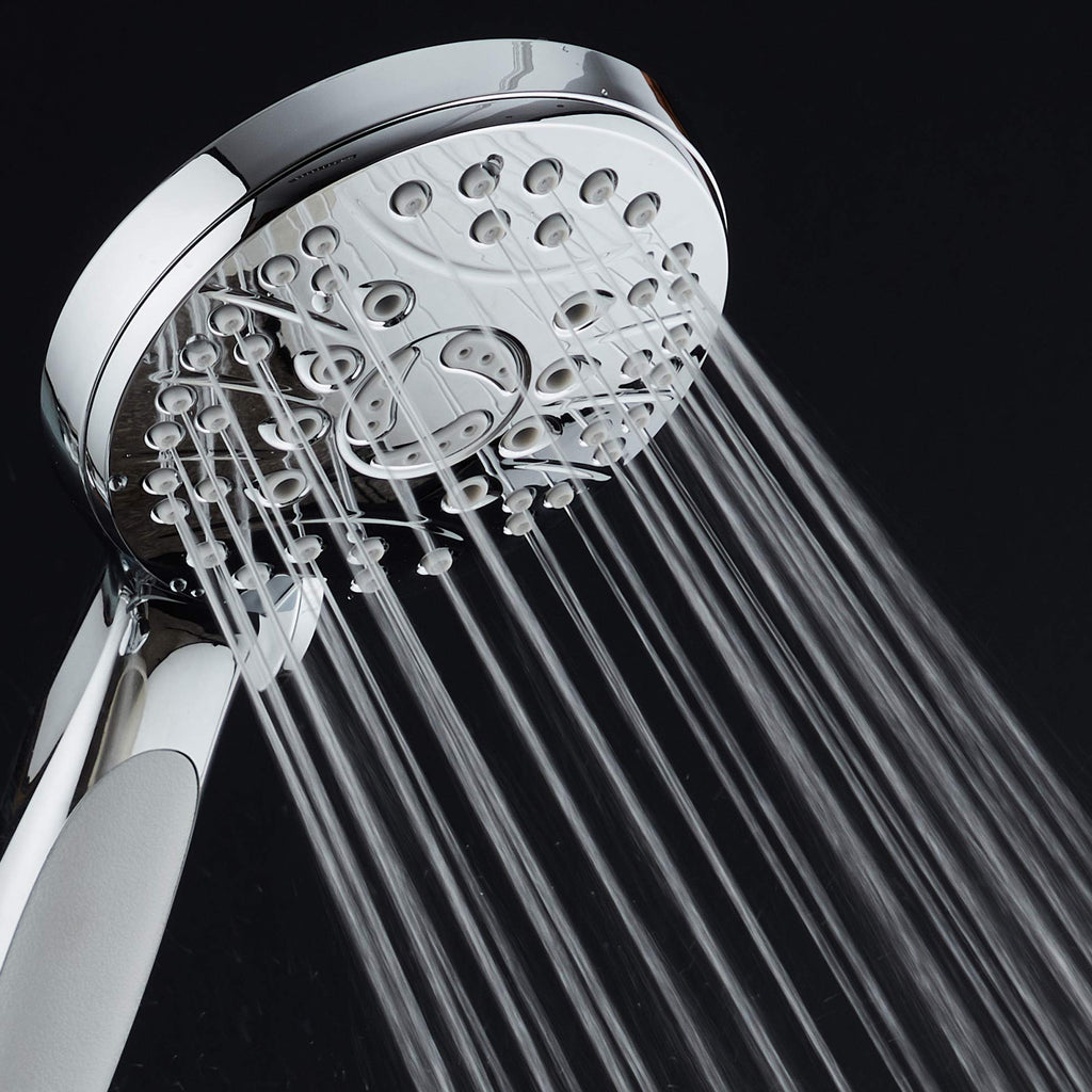 High Pressure 6-setting Luxury Handheld Shower Head - Extra Long 6 Foot Stainless Steel Hose - Anti Clog Jets - Anti