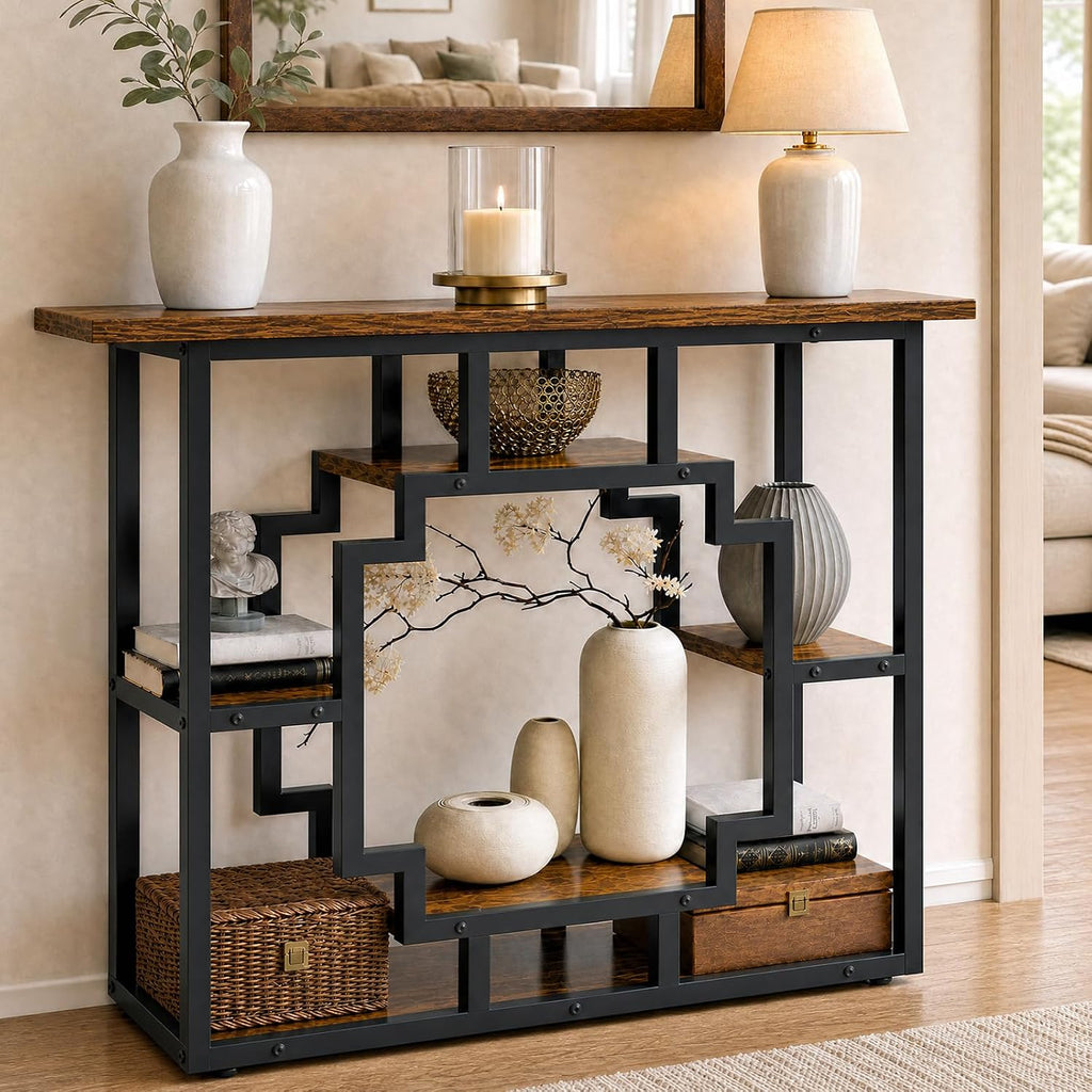 41.3 Inch Entryway Table, Narrow Console Table Behind Couch, Accent Sofa Table with Storage Shelves , Entrance