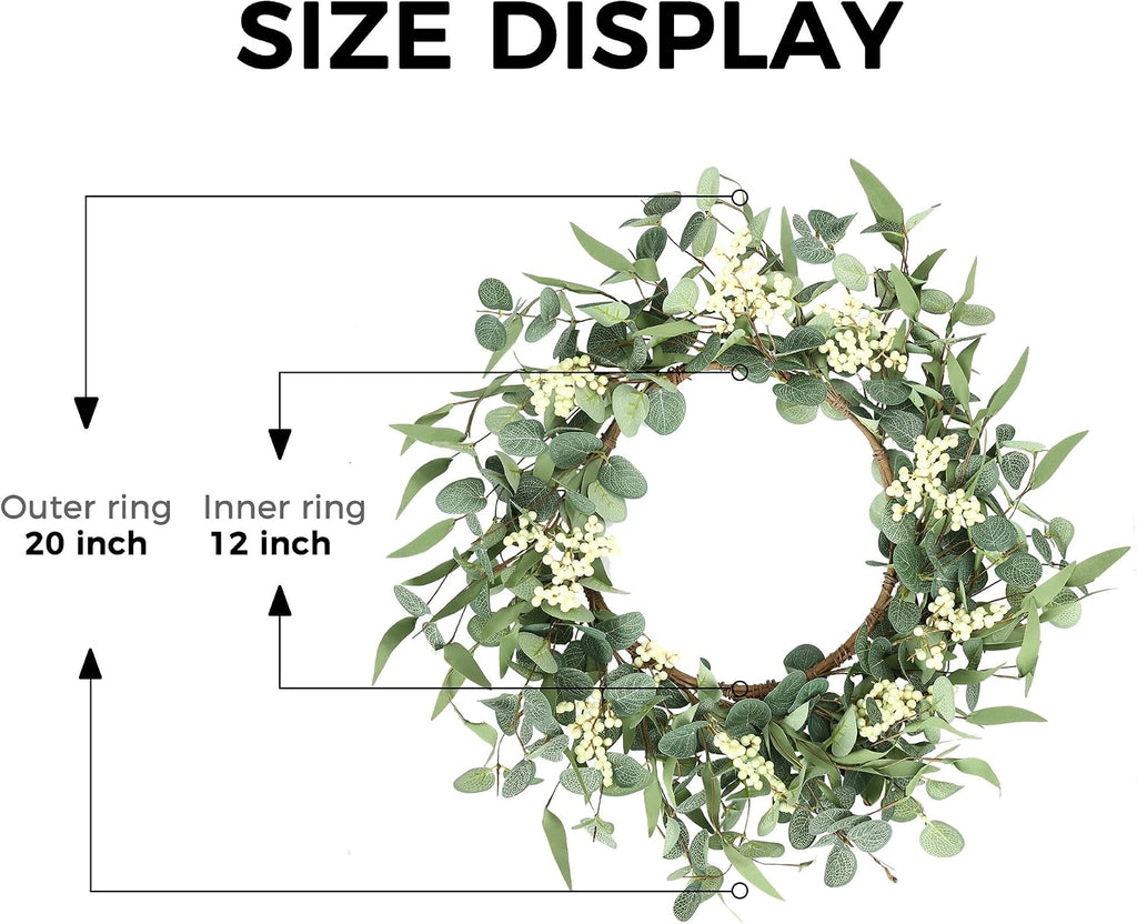 20'' Eucalyptus Wreath for Front Door Porch Decor, Spring Summer