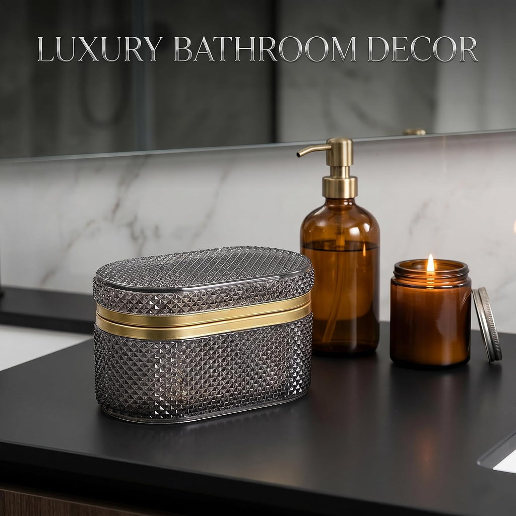 Embossed Glass Trinket Box with Lid for Women
