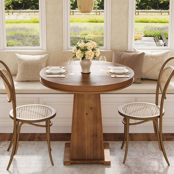 Solid Wood Round Dining Table, 31.5" Small Kitchen Table for 2, Modern Farmhouse Dinner Table, Artistic Geometric