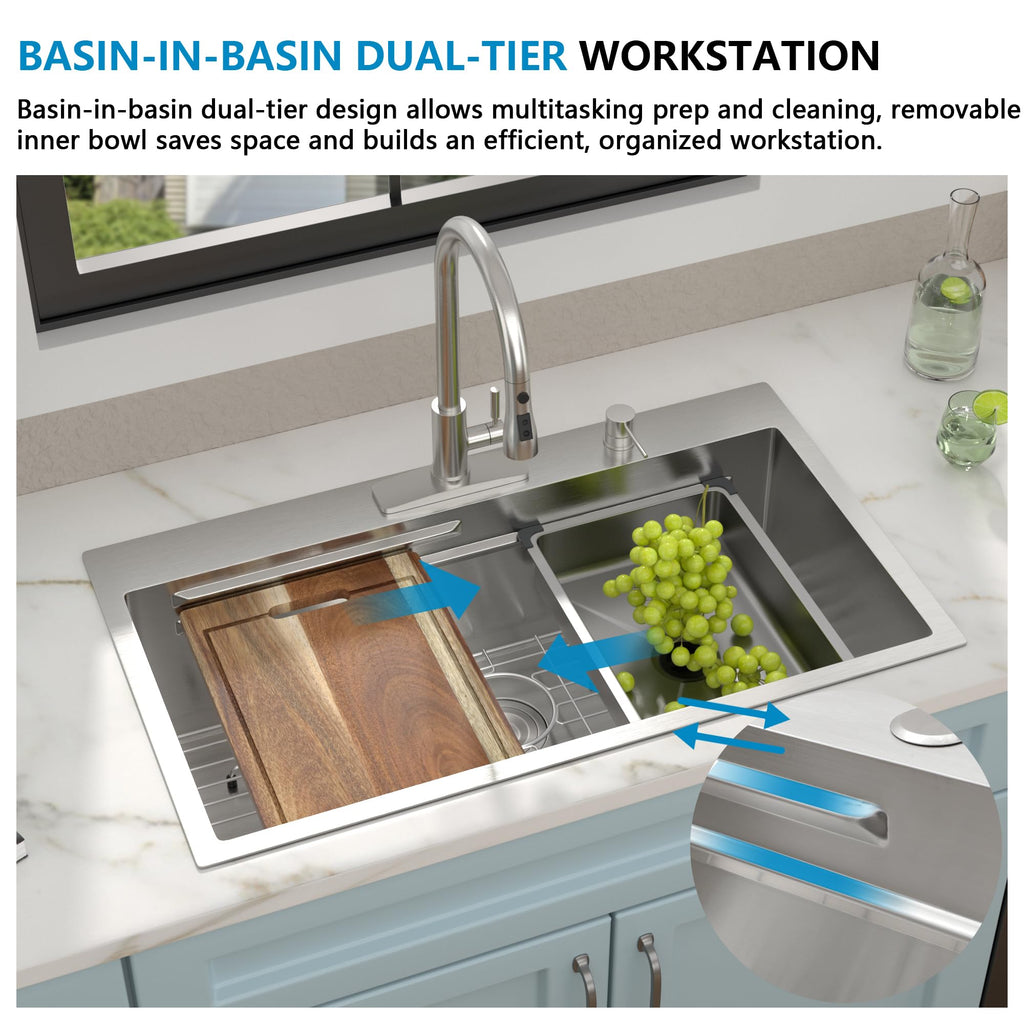 33"x19" Drop Sink Dual-Tier Ledge Workstation