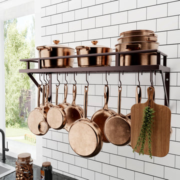 Wall Pot Rack, Oil Bronze, 88lb Capacity, 12 Hooks, Farmhouse