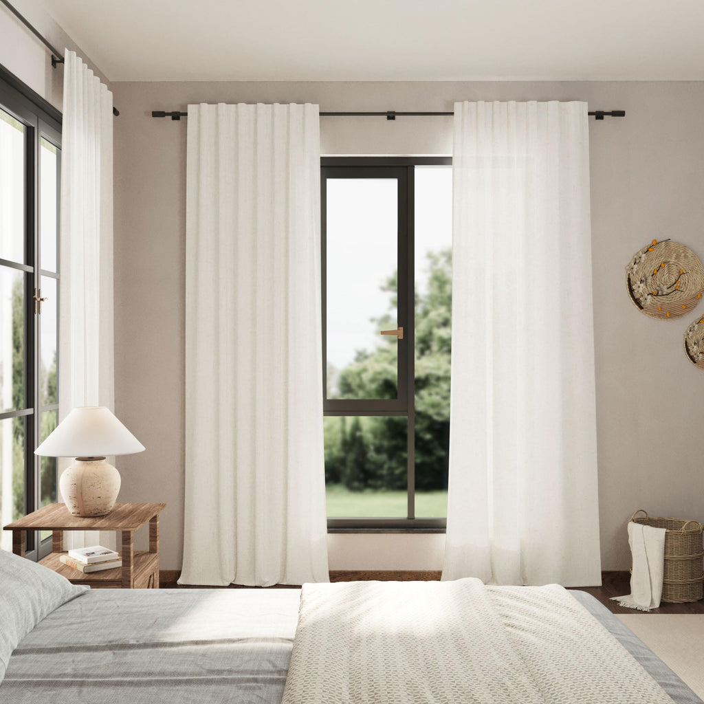 Extra Long Curtain Cocoa Coffee Morden Linen Blend Light Filtering Back Tab Curtains for Long Winodws 120 Inches