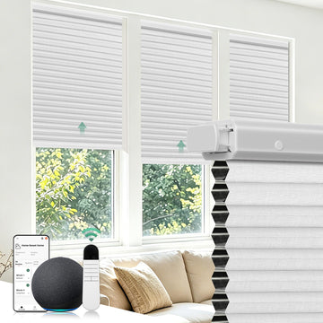 Motorized Cellular Shades No Drill with Remote, White