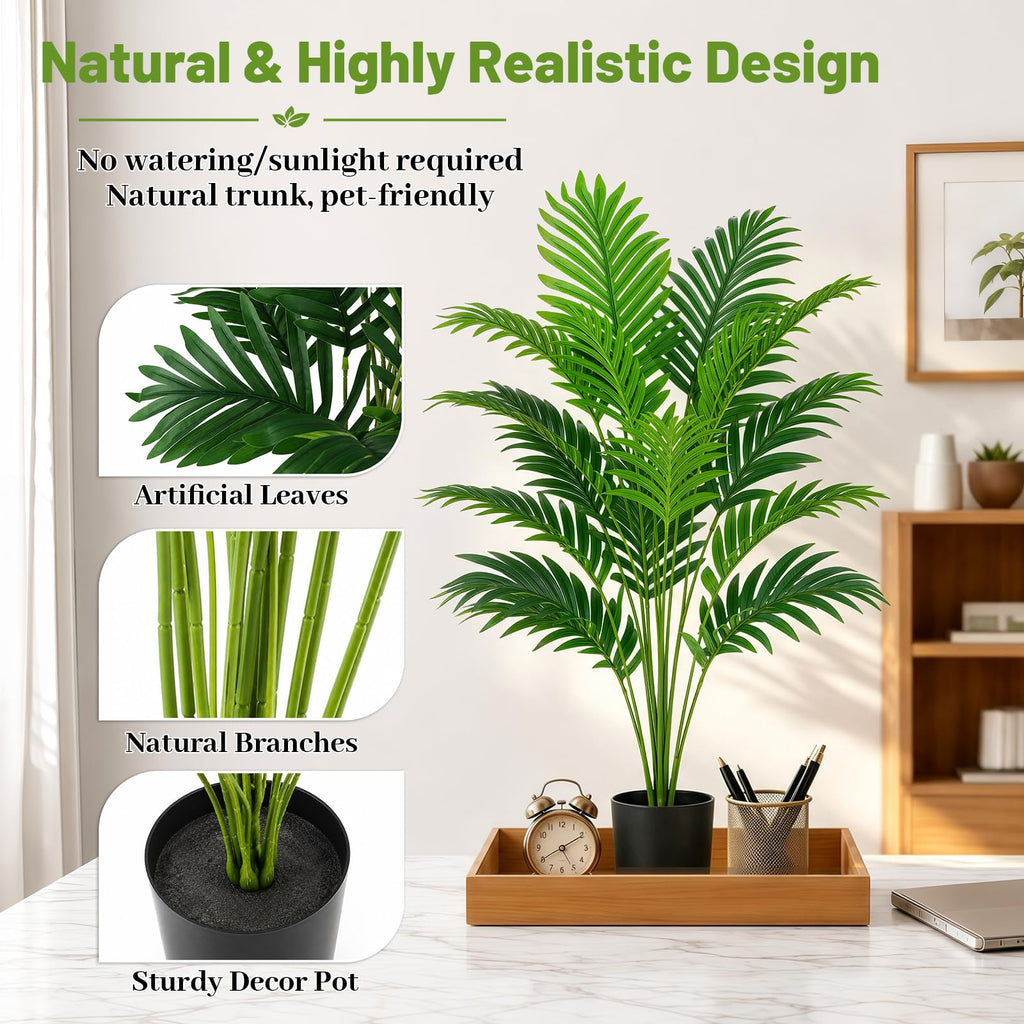 28" Artificial Palm Tree, Tall Fake Plant, Faux Tropical Areca Tree