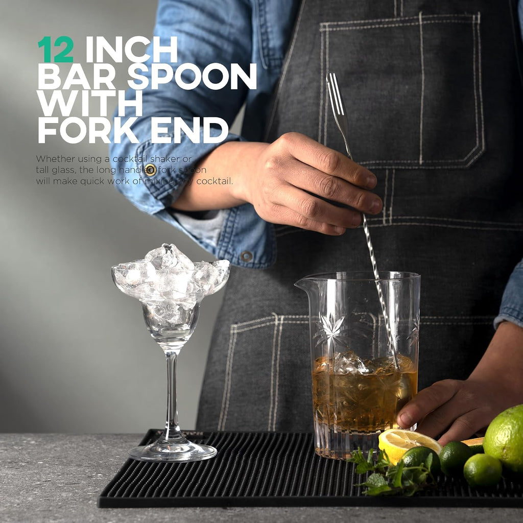 Muddler for Cocktails Set, 12'' Mixing Spoon & Double Jigger - Set of 3