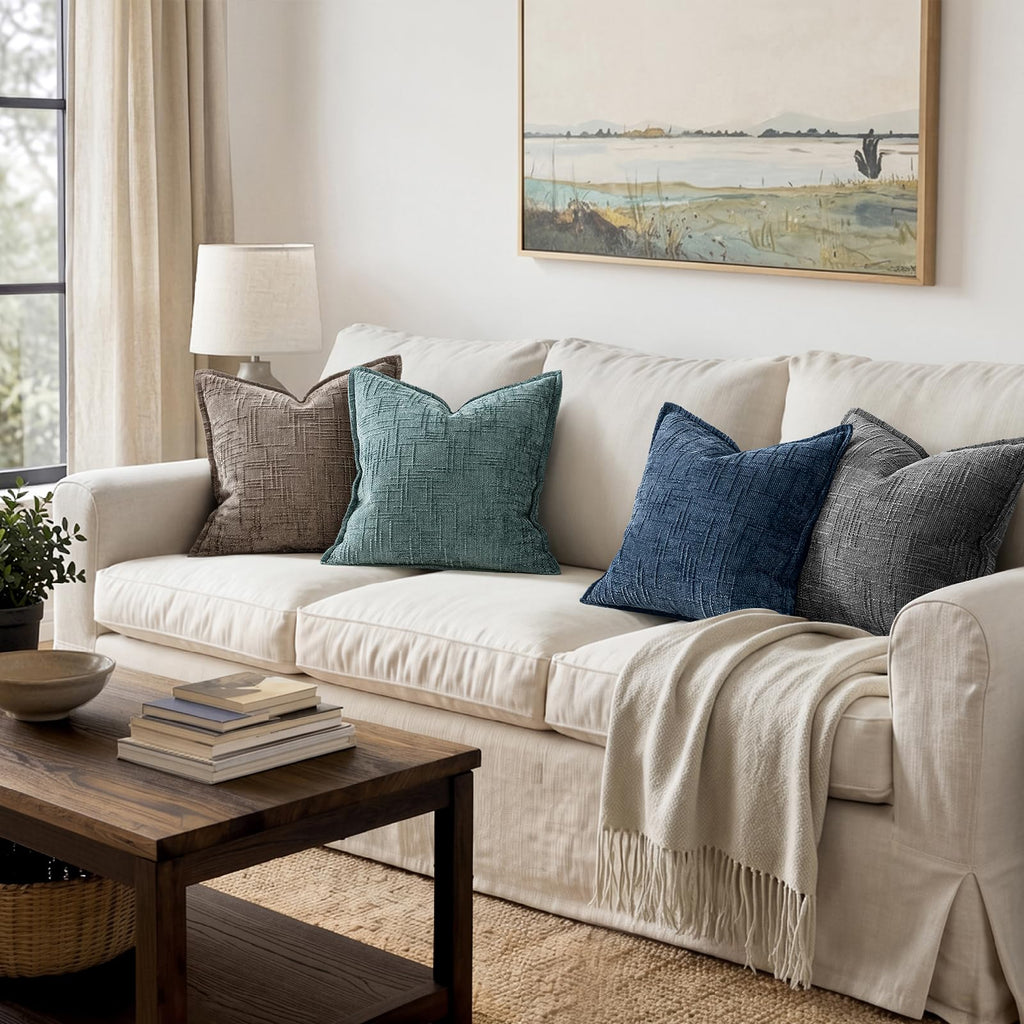Slubby Textured Decorative Throw Pillow Covers Navy Blue 18x18