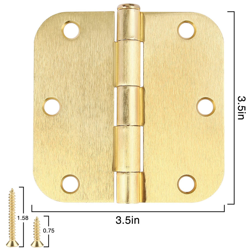 Door Hinges Satin Brass 3.5 Inch x 3.5" Interior Gold Door Hinges for Doors 18 Pack Brushed Brass Door Hinge 3-1/2"