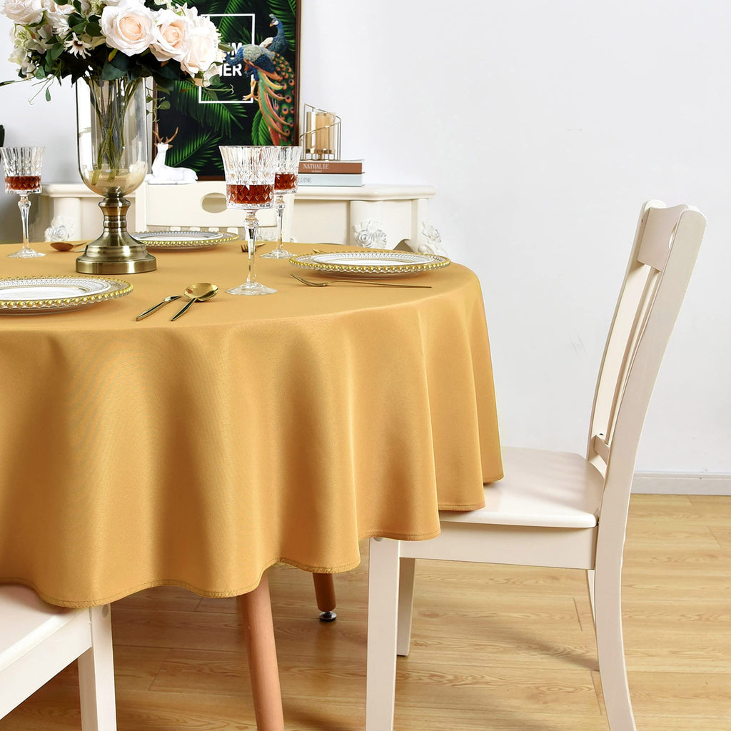 Gold Round Tablecloth Waterproof Wrinkle Free Table Cloth, 90 inch