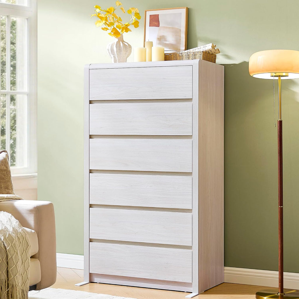 White Dresser , 55.6" Tall Dresser for Closet, Modern Dresser with 6 Drawers, Chest of Drawers Bedroom Furniture