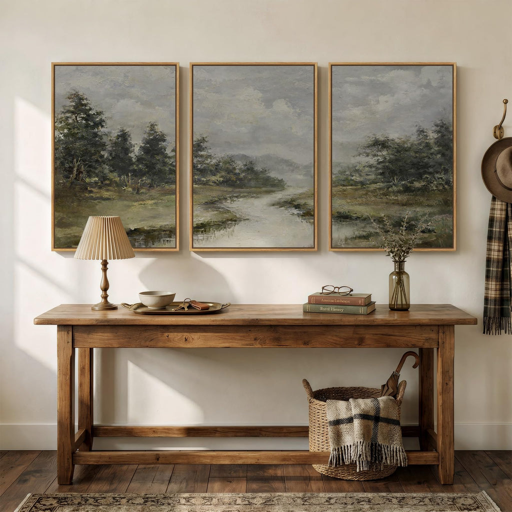 3 Piece Large Framed Vintage Landscape Wall Art, 24x36 In