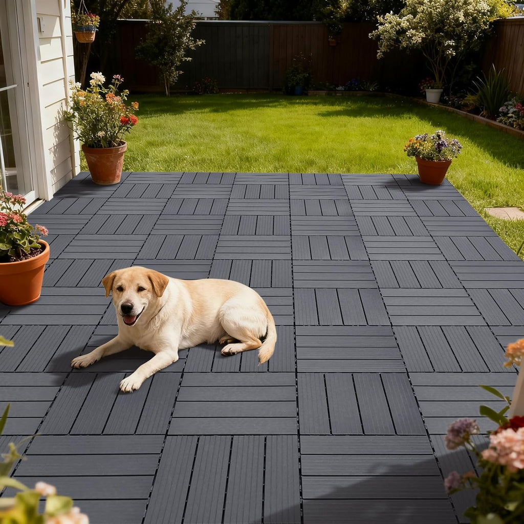 Plastic Interlocking Deck Tiles 9 PCS, All-Weather Outdoor Patio Flooring Tiles for Indoor, Balcony, Porch, Backyard