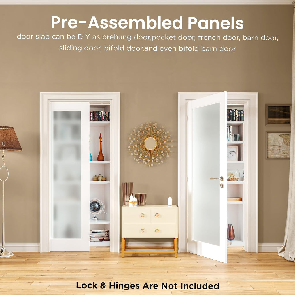 24" X 80" Interior Slab Door, Frosted Glass Doors, MDF Solid Core