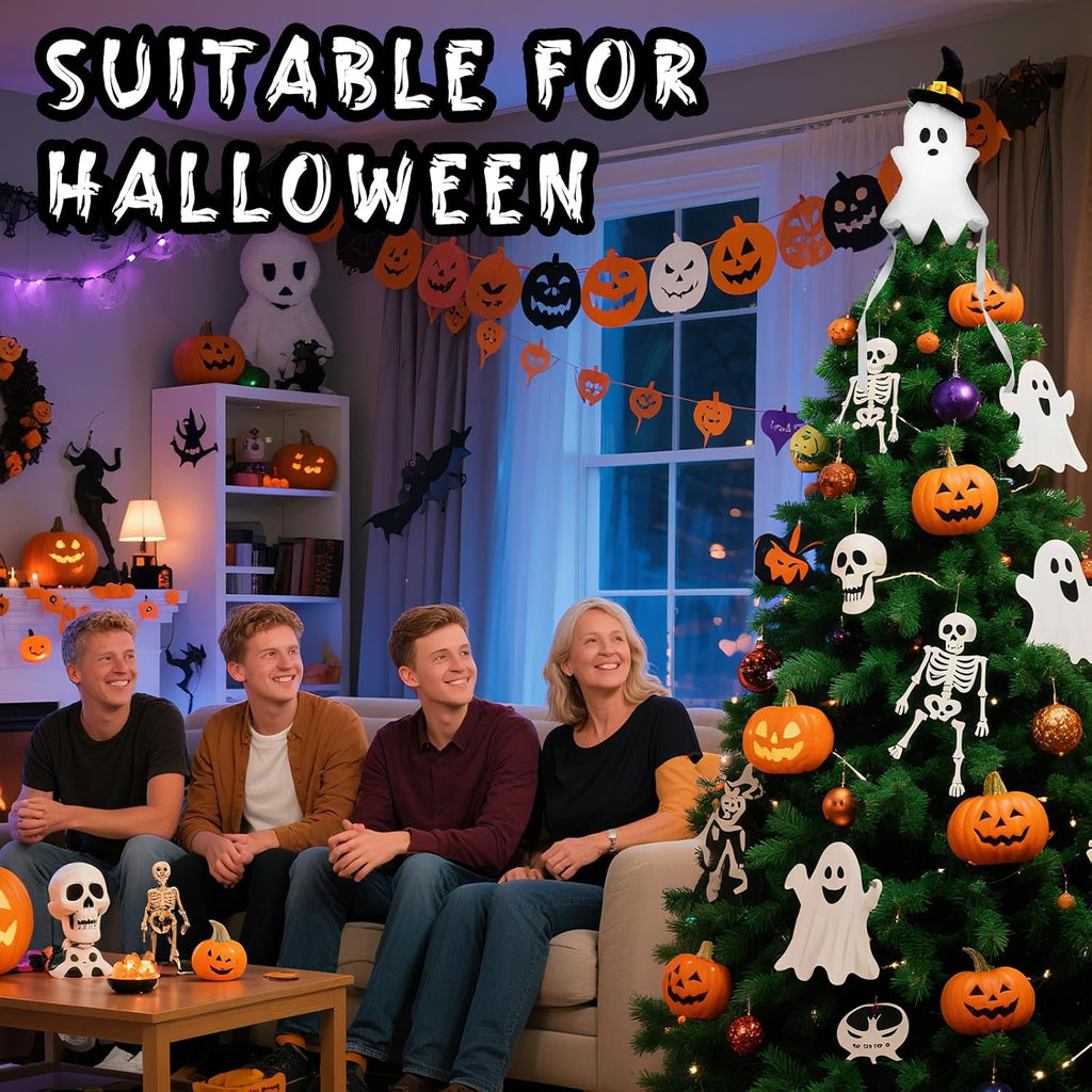 11.8'' White Ghost Plush Halloween Tree Topper with Witch Hat
