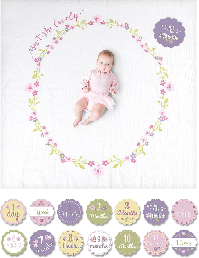 Baby's First Year Milestone Blanket and Card Set | 40in x 40in (Isn't She Lovely)