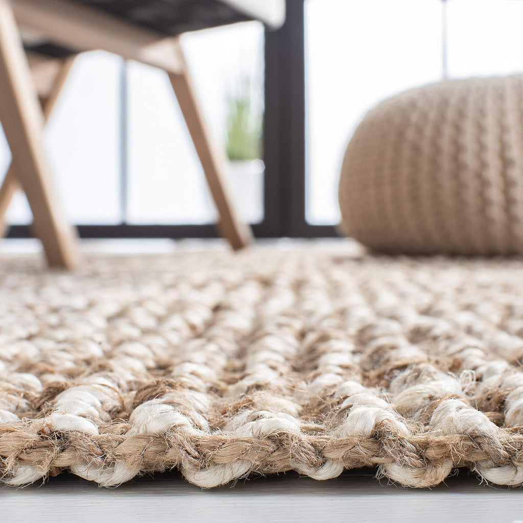 Natural Fiber Area Rug - 9' x 12', Grey & Beige, Handmade Woven Fringe Jute