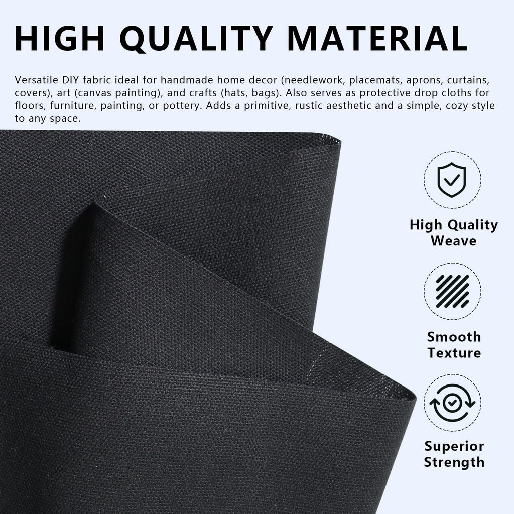 Canvas Fabric, 60" Wide Medium Weight 8 oz Duck Fabric for Quilting, Sewing, Crafts, Painting, Drop Cloths (Black)