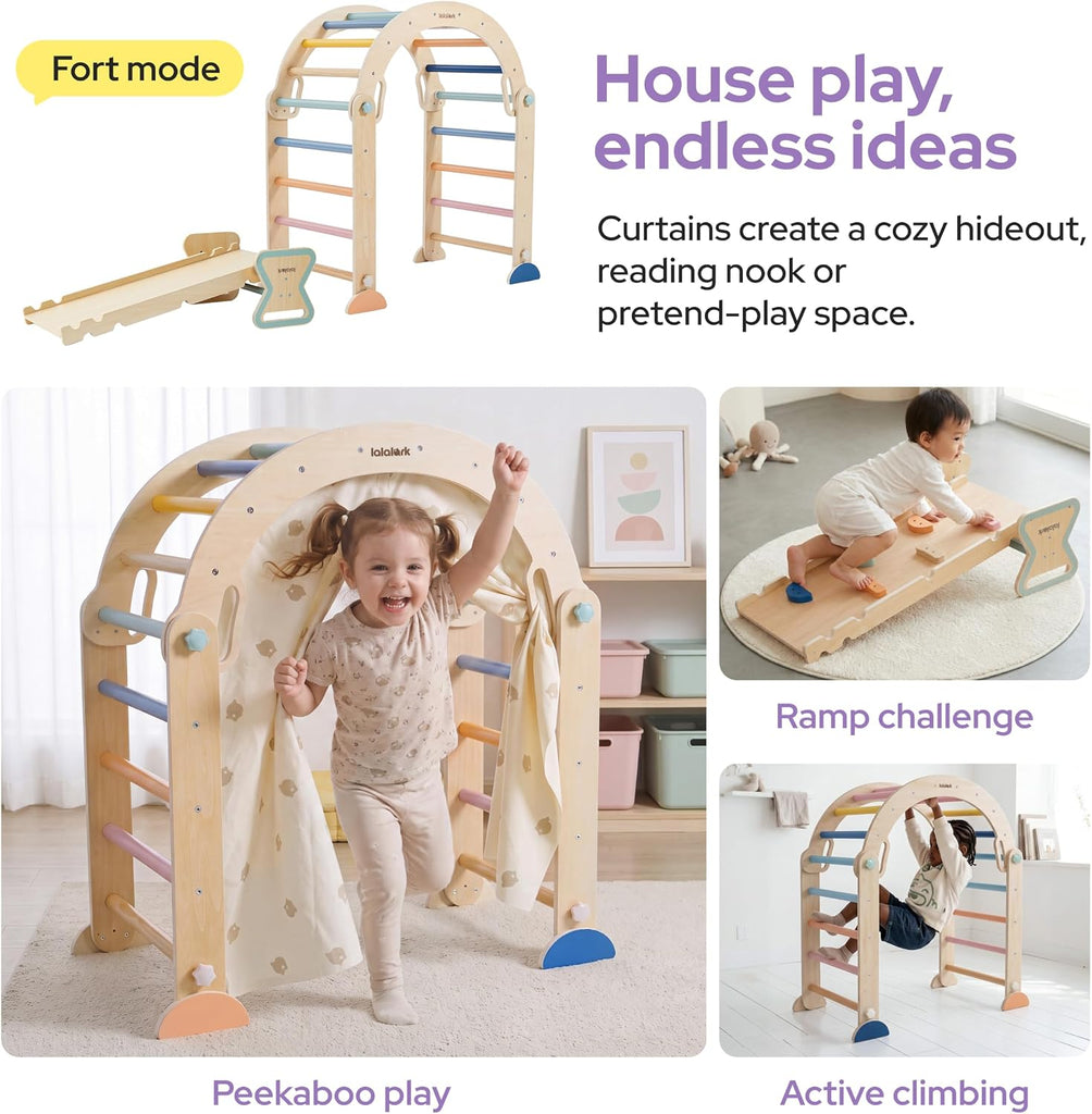 Triangle Set for 6M, in-1 Wooden Montessori Climbing Set, Foldable Toddler Jungle Gym with Climbing Arch