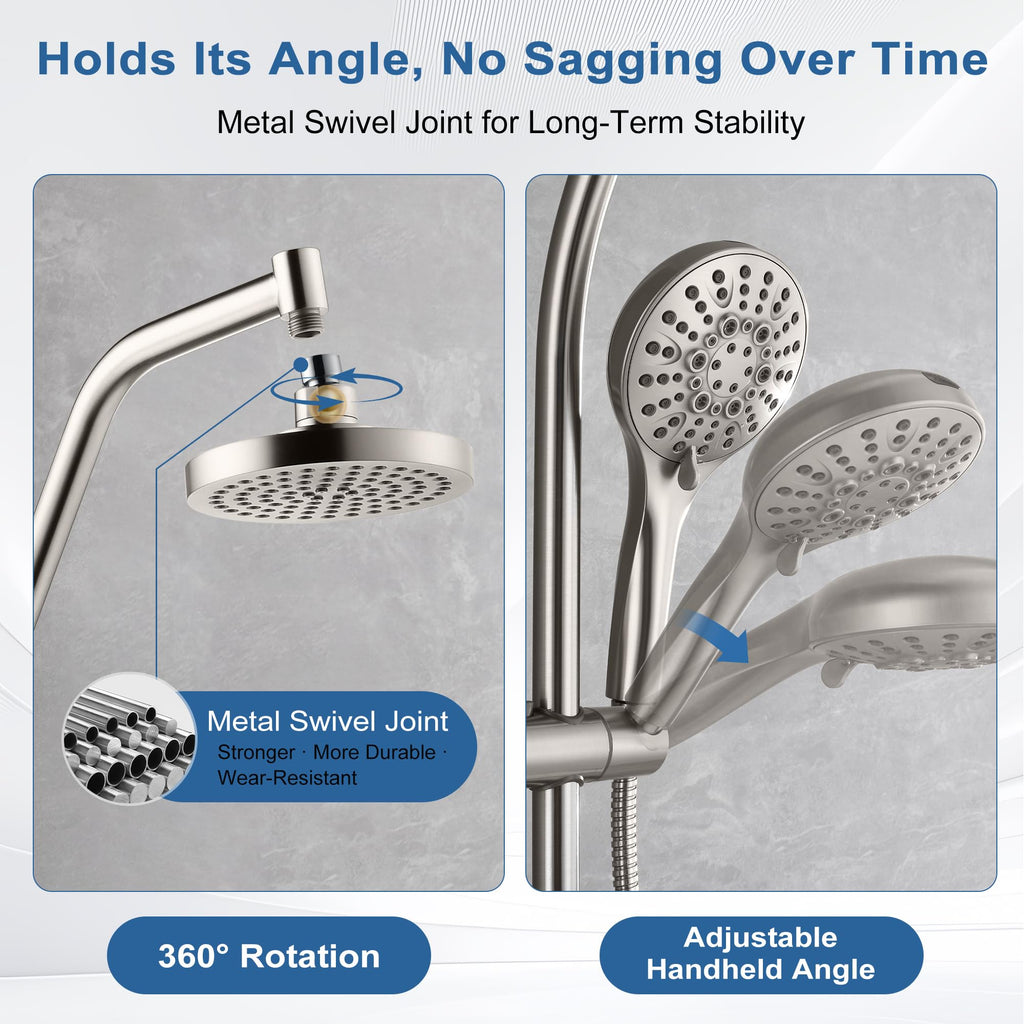 Rain Shower Head with Handheld Combo, Dual Shower System with Slide Bar, Rain Shower System, Adjustable Height, Brass
