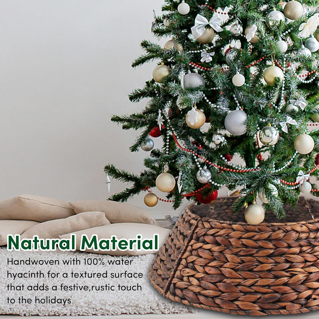 Christmas Tree Collar, 24'' Woven Hyacinth Tree Collars for Artificial Trees, Scalloped Tree Collar Rattan Basket for