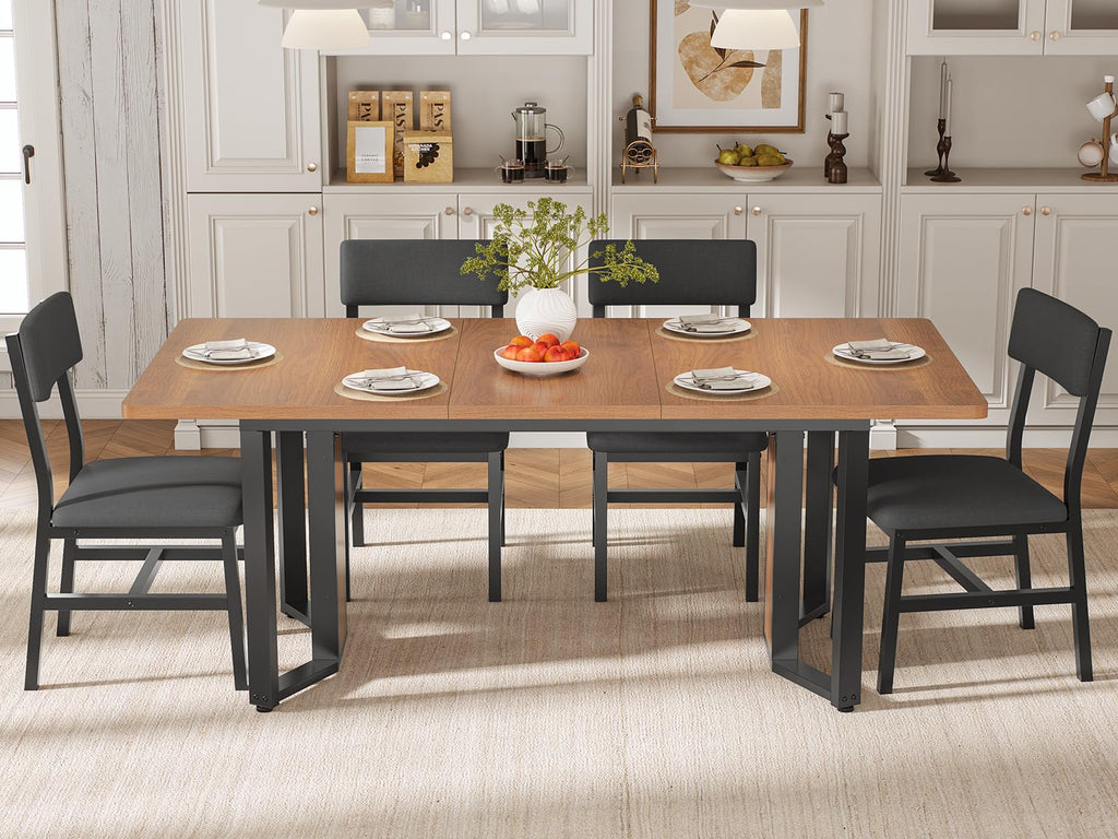 5-Piece Dining Table Set for 4-6 People, 63" Extendable Kitchen Table and 4 Cushion Chairs, Dining Room Table with